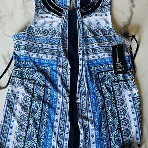 INC International Concepts Blue and White Patterned Tank Top